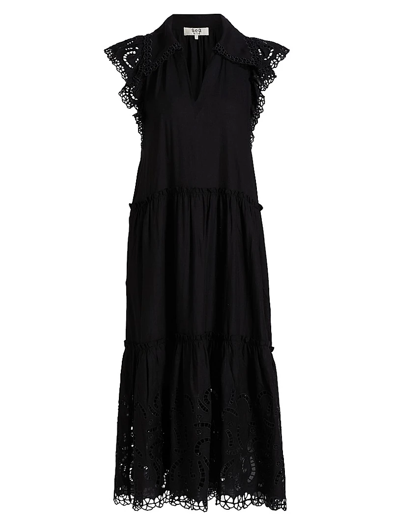 Marja Embroidered Flutter-Sleeve Dress