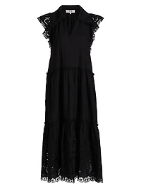 Marja Embroidered Flutter-Sleeve Dress