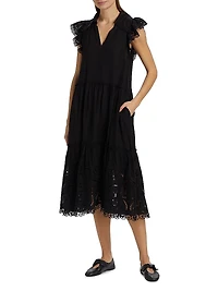 Marja Embroidered Flutter-Sleeve Dress