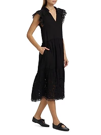 Marja Embroidered Flutter-Sleeve Dress