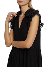 Marja Embroidered Flutter-Sleeve Dress