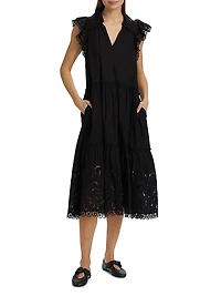 Marja Embroidered Flutter-Sleeve Dress