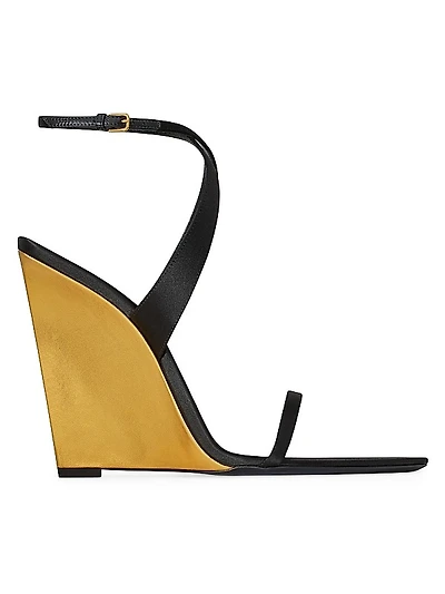 Salom Wedges in Satin Crepe and Metallic Leather