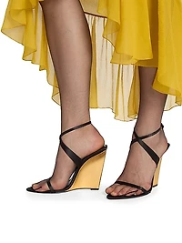 Salom Wedges in Satin Crepe and Metallic Leather