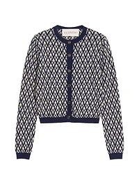 Wool Cardigan with Toute La V Jacquard Pattern