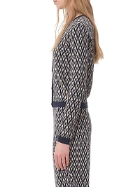 Wool Cardigan with Toute La V Jacquard Pattern