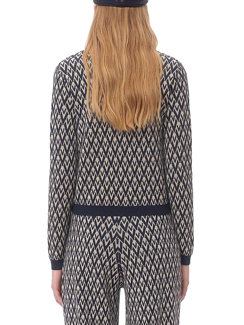 Wool Cardigan with Toute La V Jacquard Pattern