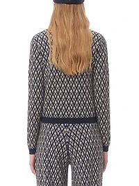 Wool Cardigan with Toute La V Jacquard Pattern