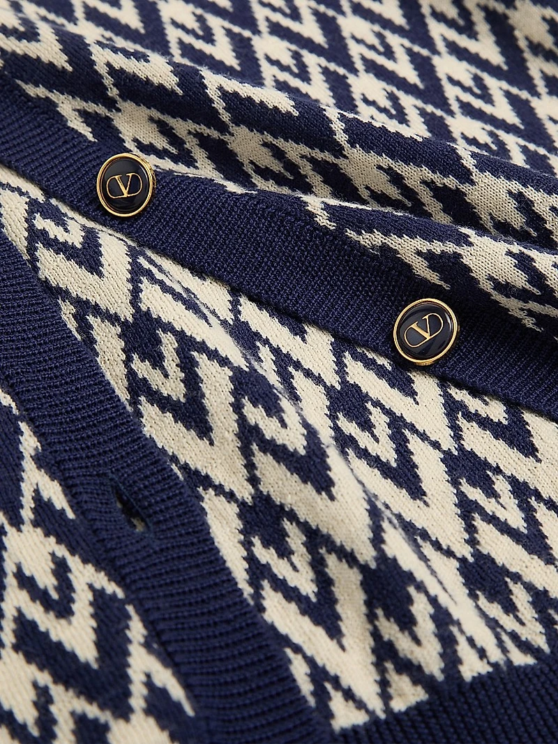 Wool Cardigan with Toute La V Jacquard Pattern