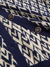 Wool Cardigan with Toute La V Jacquard Pattern