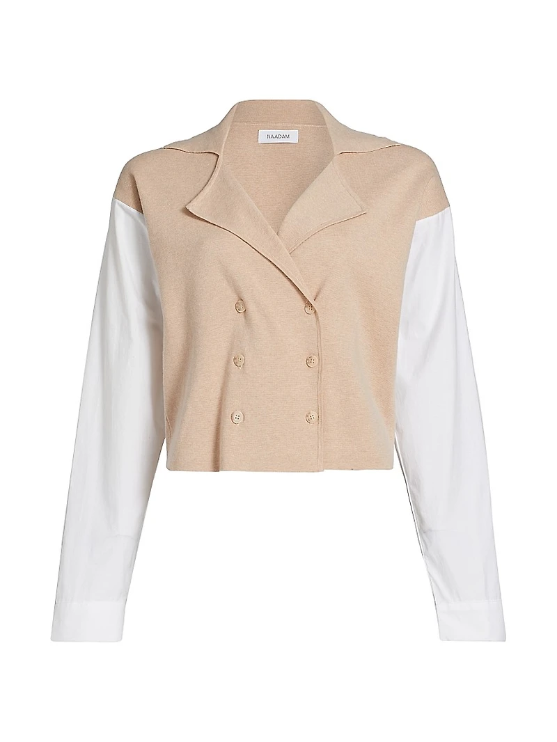 Cotton-Cashmere Spliced Double-Breasted Blazer