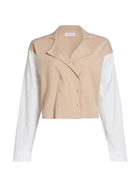 Cotton-Cashmere Spliced Double-Breasted Blazer