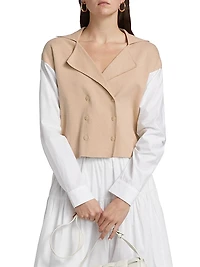 Cotton-Cashmere Spliced Double-Breasted Blazer