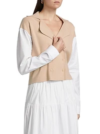 Cotton-Cashmere Spliced Double-Breasted Blazer