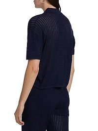 Cable Pointelle Short-Sleeve Button-Up Shirt