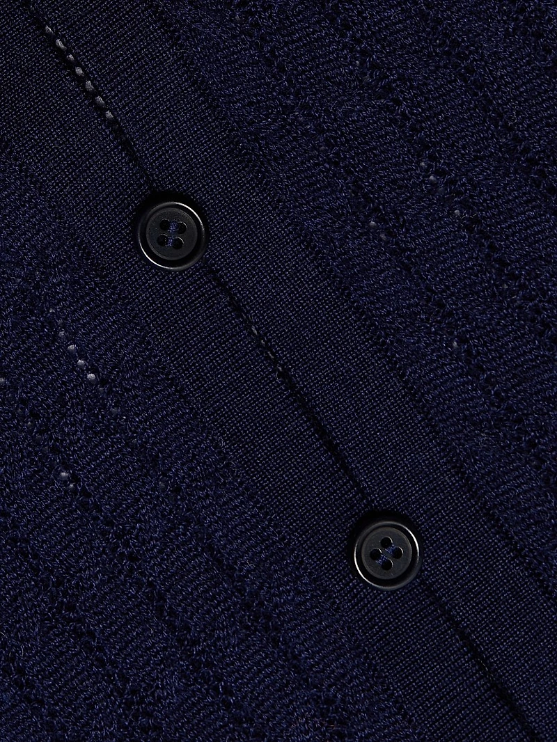 Cable Pointelle Short-Sleeve Button-Up Shirt