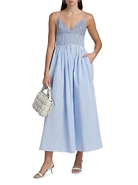 Striped Cotton Poplin A-Line Midi Dress