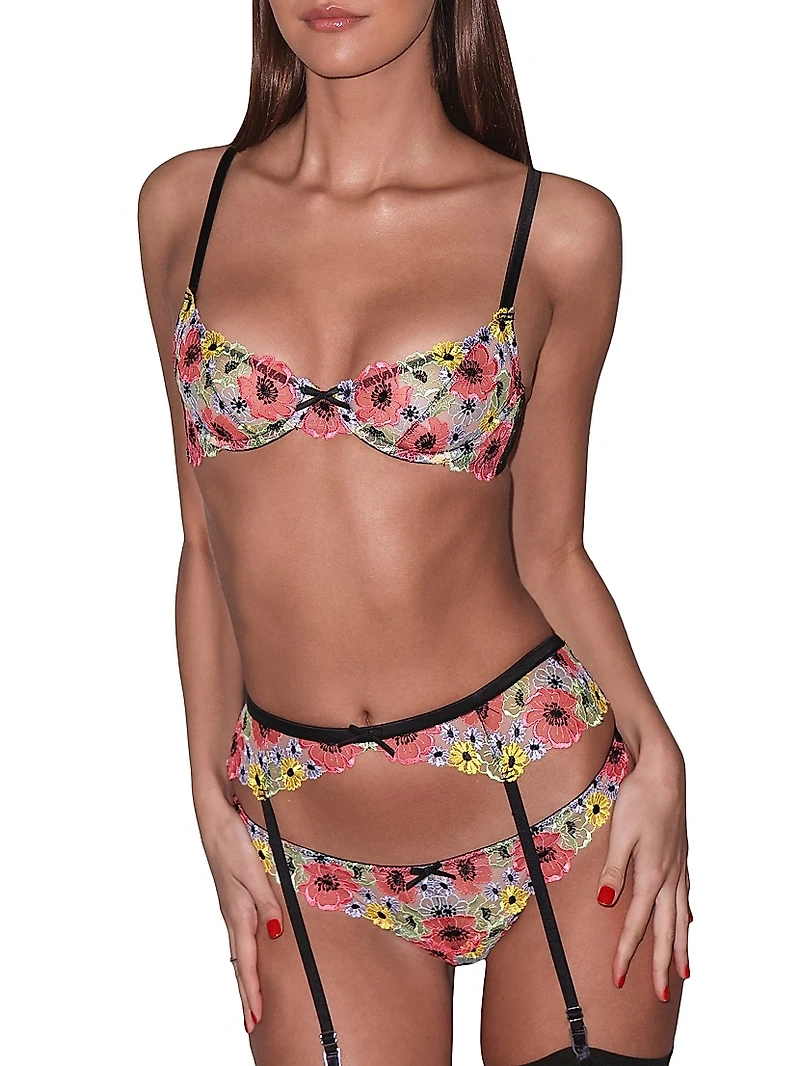 Azalea Floral Embroidery Underwire Demi Bra