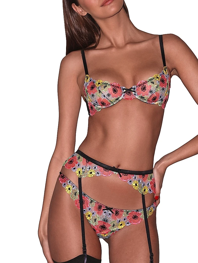 Azalea Floral Embroidery Underwire Demi Bra