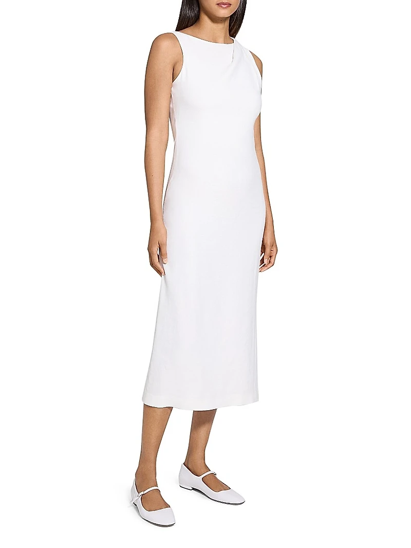 Shoulder Drape Midi-Dress