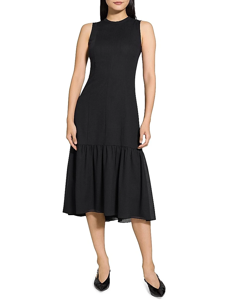 Tiered Tie Neck Midi-Dress