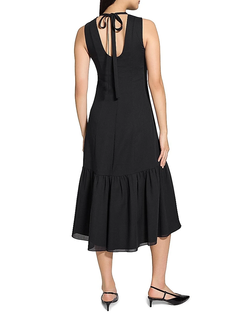Tiered Tie Neck Midi-Dress
