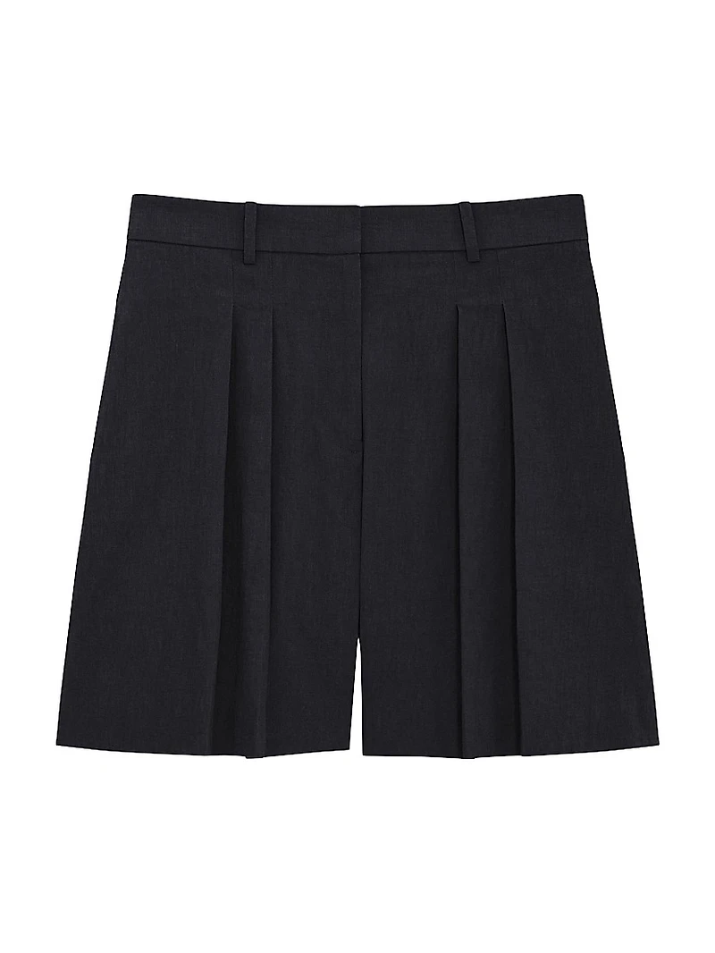 Pleated-Front Linen-Blend Classic Shorts