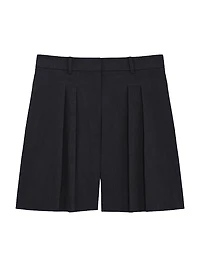 Pleated-Front Linen-Blend Classic Shorts