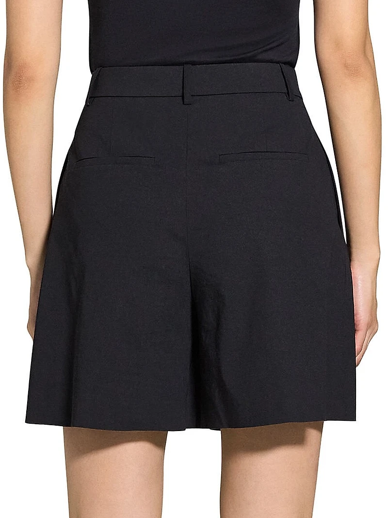 Pleated-Front Linen-Blend Classic Shorts