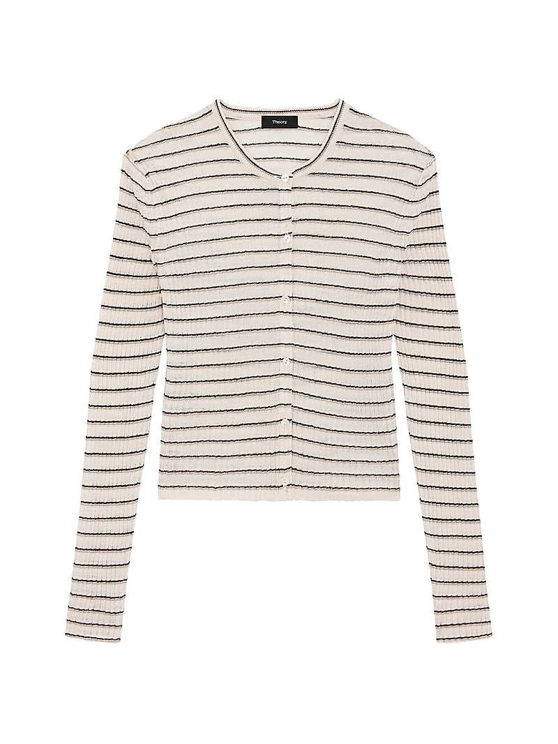 Striped Linen-Blend Crop Cardigan