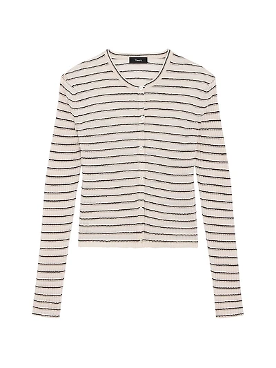Striped Linen-Blend Crop Cardigan