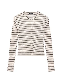 Striped Linen-Blend Crop Cardigan