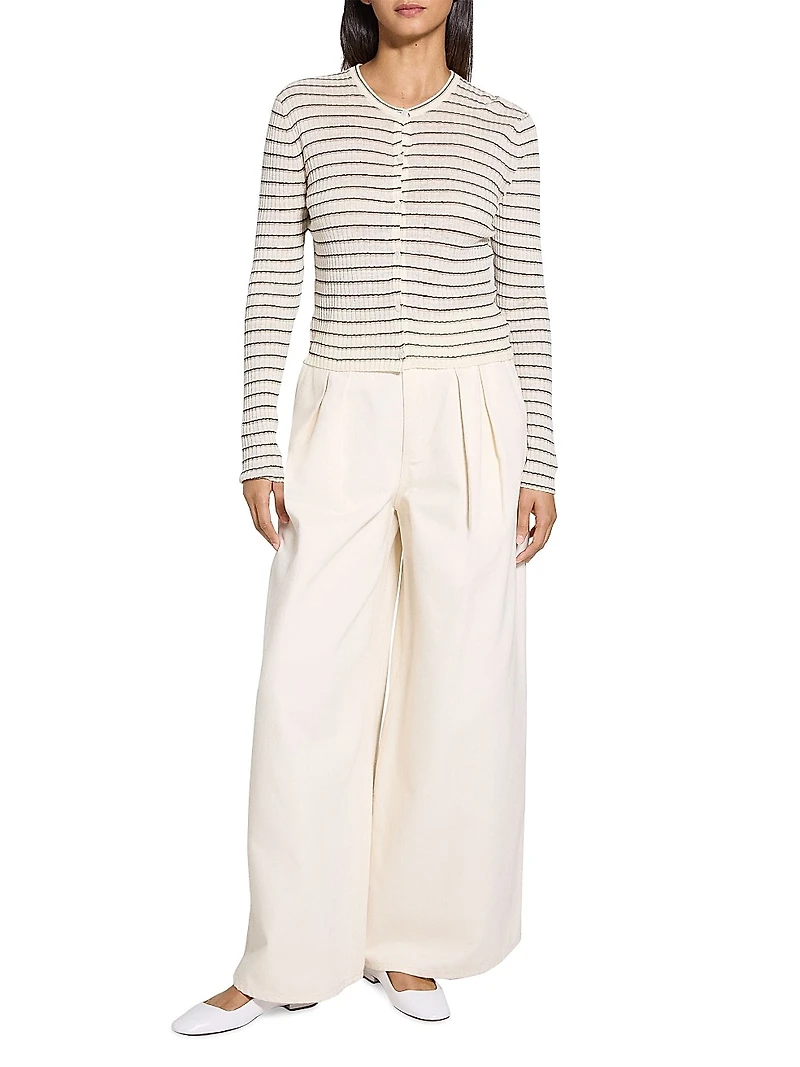 Striped Linen-Blend Crop Cardigan