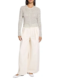 Striped Linen-Blend Crop Cardigan