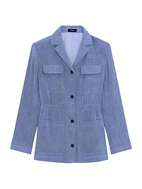 Stretch-Linen Cinch-Waist Denim Jacket