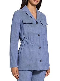 Stretch-Linen Cinch-Waist Denim Jacket