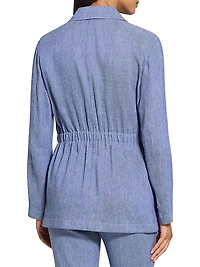 Stretch-Linen Cinch-Waist Denim Jacket