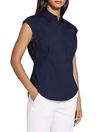 Cotton Cap-Sleeve Fitted Top