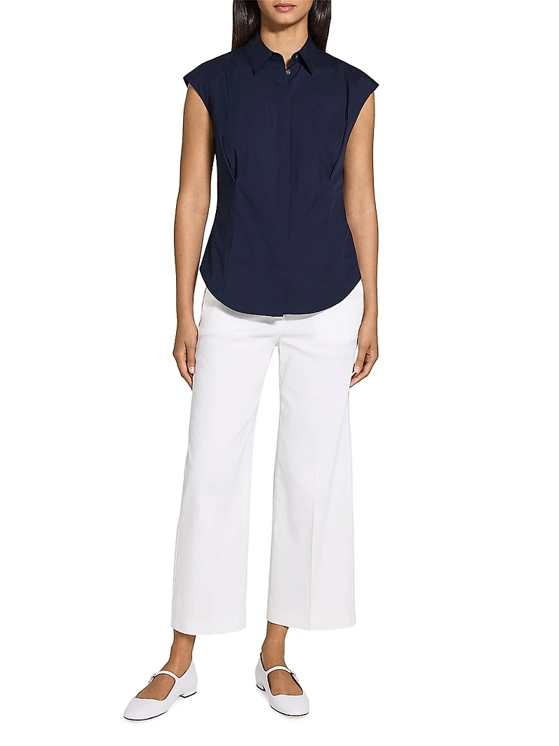 Cotton Cap-Sleeve Fitted Top