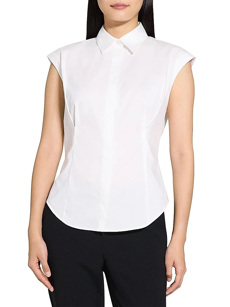 Cotton Cap-Sleeve Fitted Top
