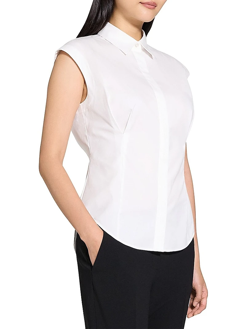 Cotton Cap-Sleeve Fitted Top