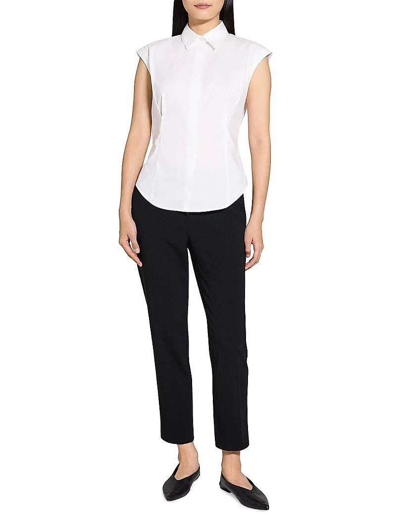 Cotton Cap-Sleeve Fitted Top