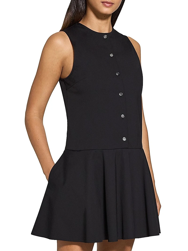 Stretch-Cotton-Blend Drop-Waist Sleeveless Minidress