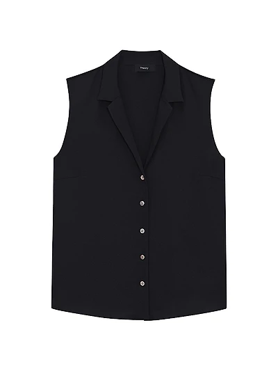 Silk Sleeveless Button-Front Blouse
