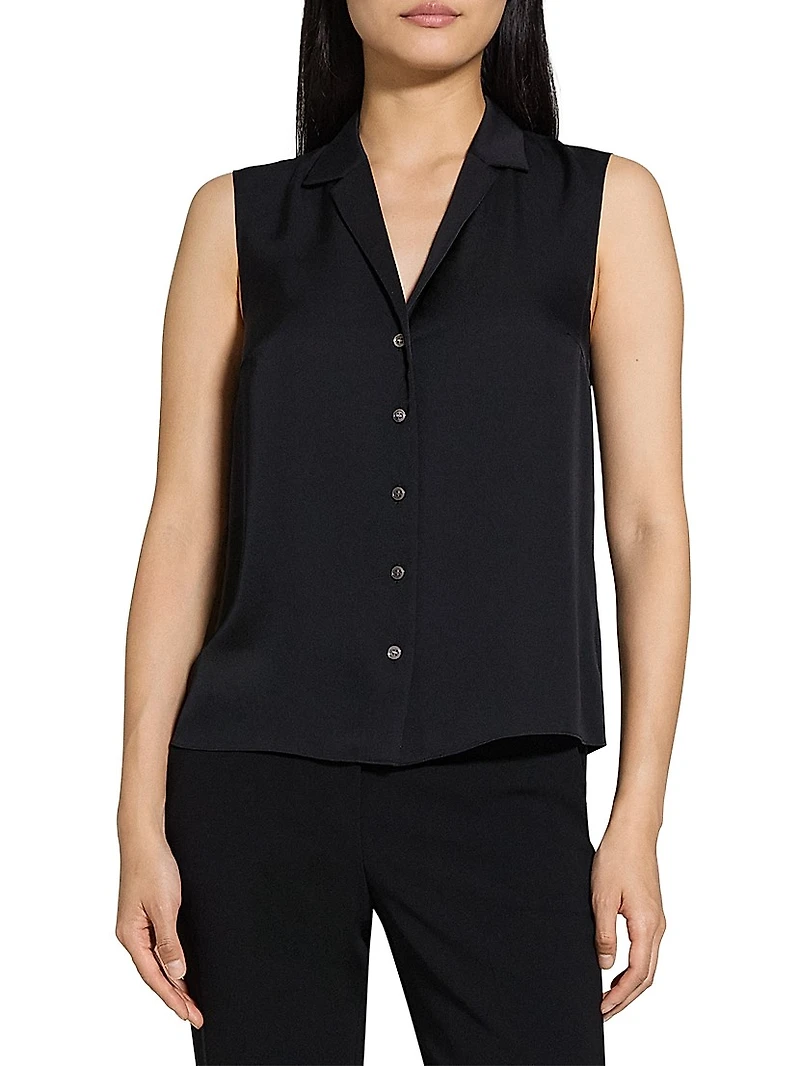 Silk Sleeveless Button-Front Blouse
