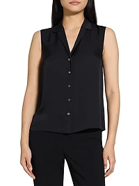 Silk Sleeveless Button-Front Blouse