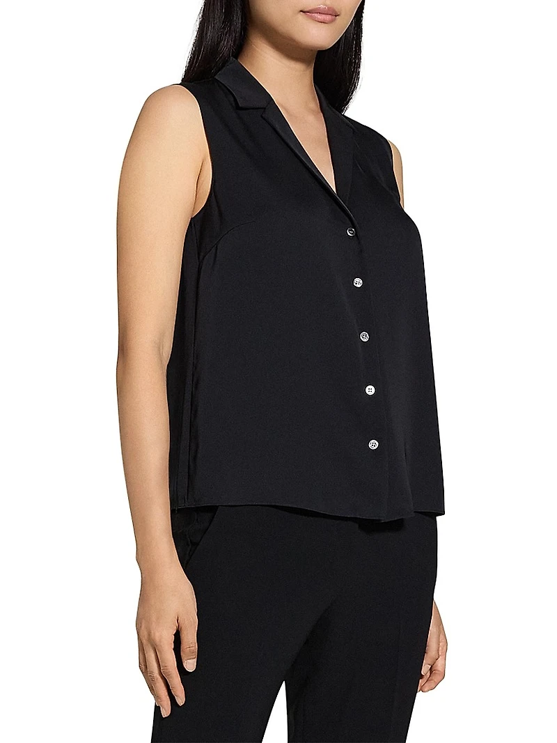 Silk Sleeveless Button-Front Blouse