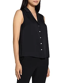 Silk Sleeveless Button-Front Blouse