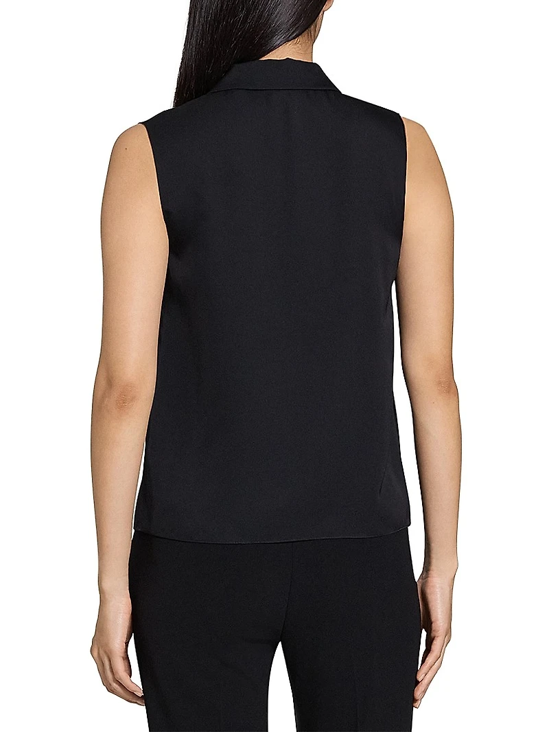Silk Sleeveless Button-Front Blouse