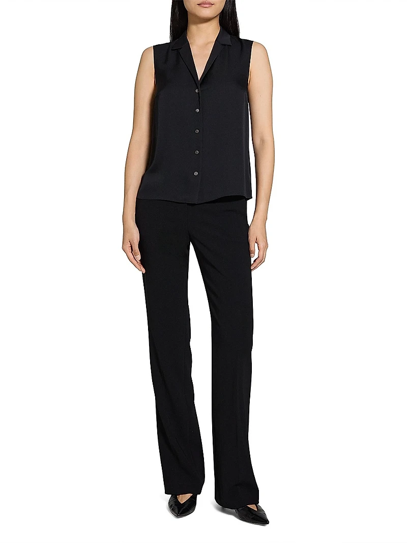 Silk Sleeveless Button-Front Blouse